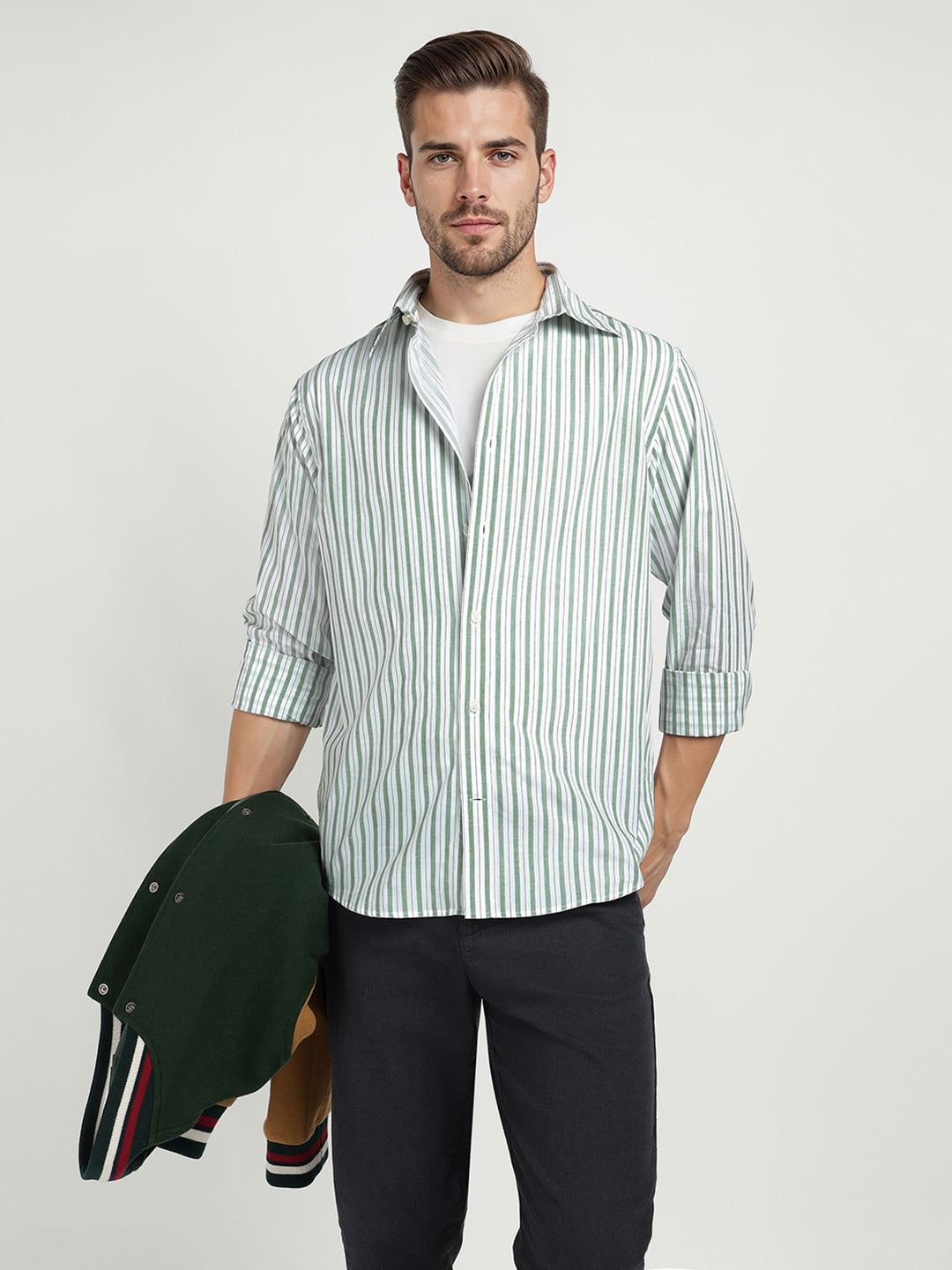 Gant Men Green Striped Collar Shirt
