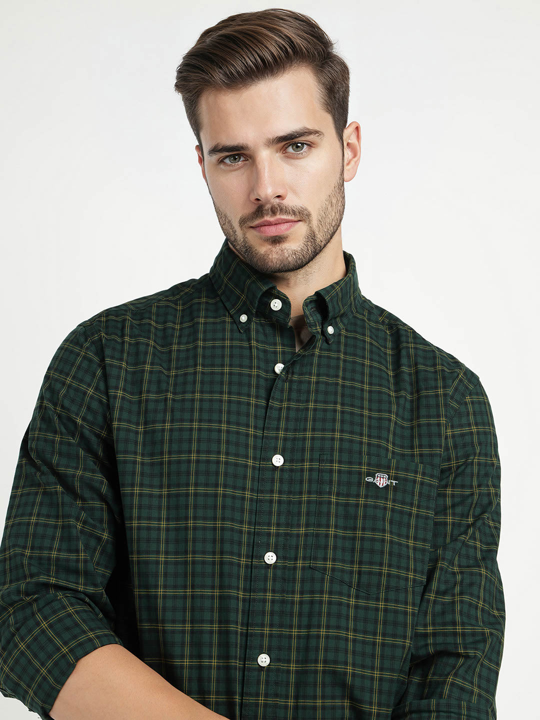 Gant Men Green Checks Collar Shirt