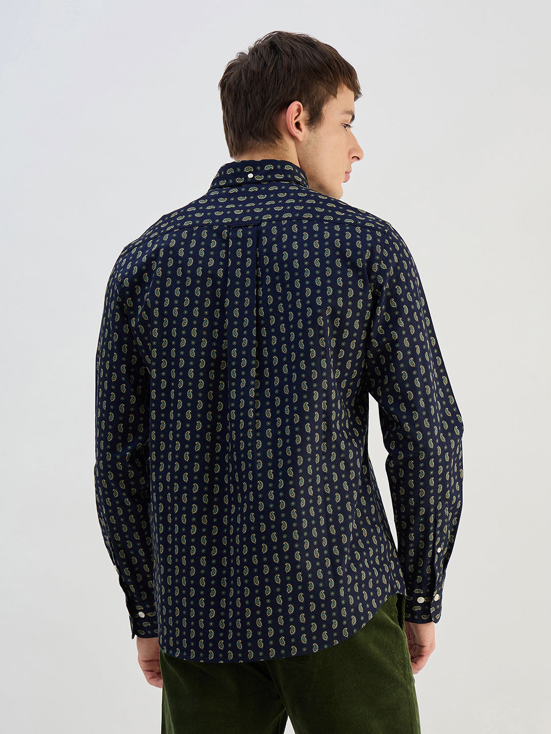 Gant Men Navy Blue Printed Pure Cotton Collared Shirt