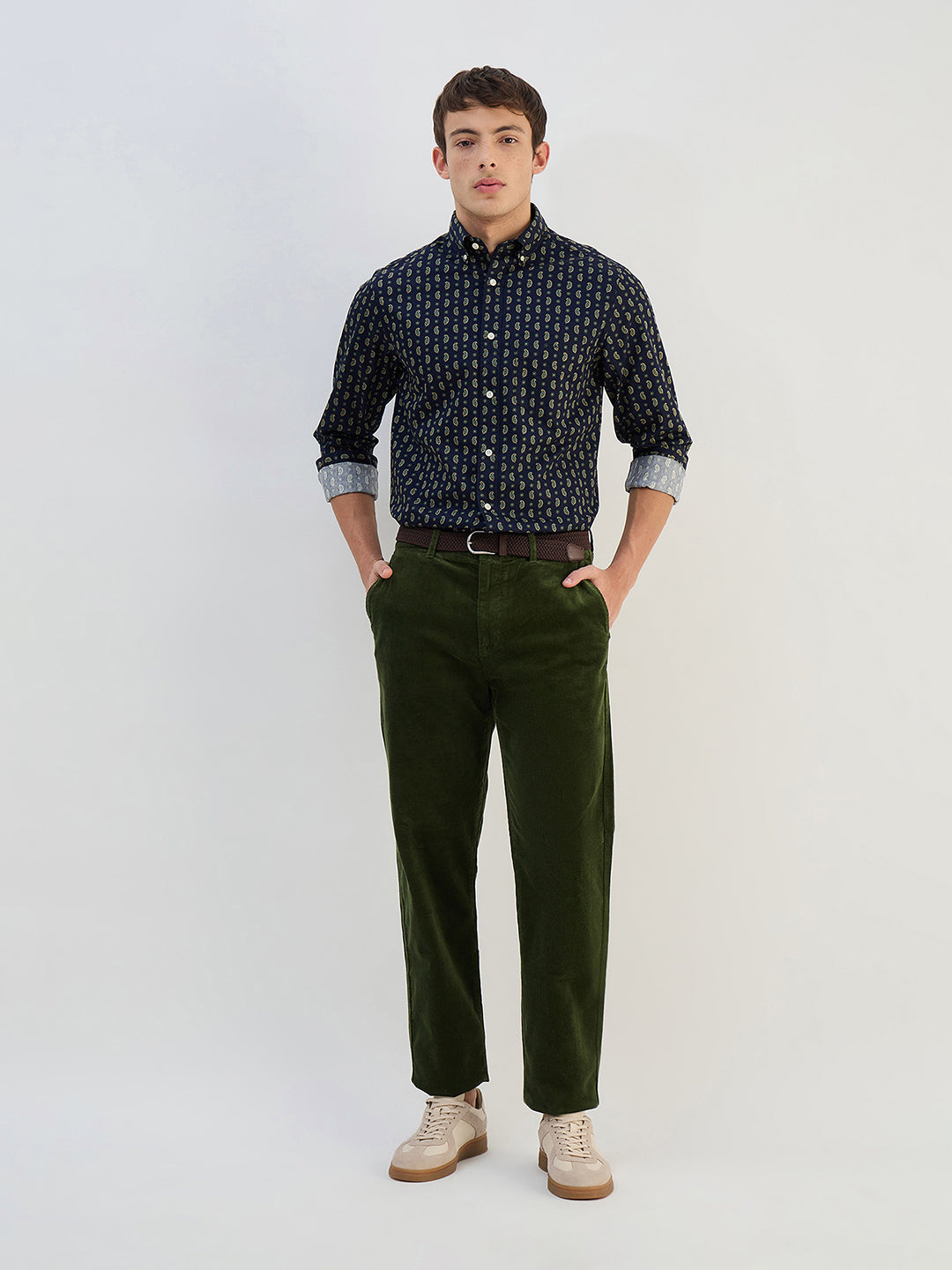 Gant Men Navy Blue Printed Pure Cotton Collared Shirt