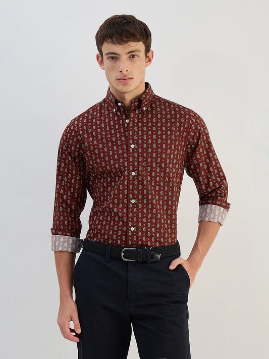 Gant Men Red Printed Pure Cotton Collared Shirt