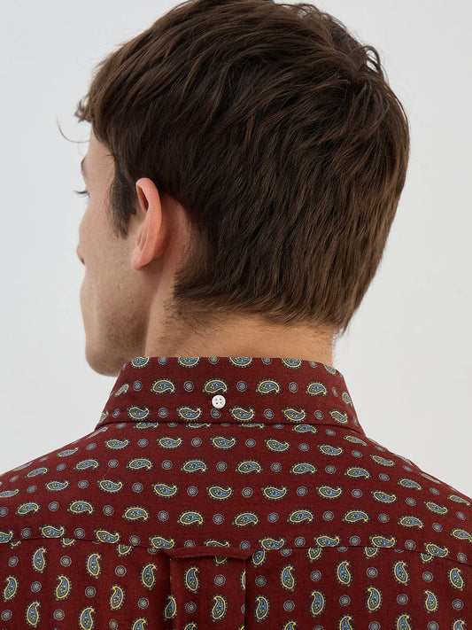 Gant Men Red Printed Pure Cotton Collared Shirt