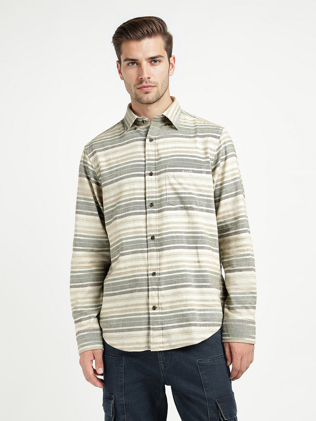 Gant Men Green Striped Collar Shirt