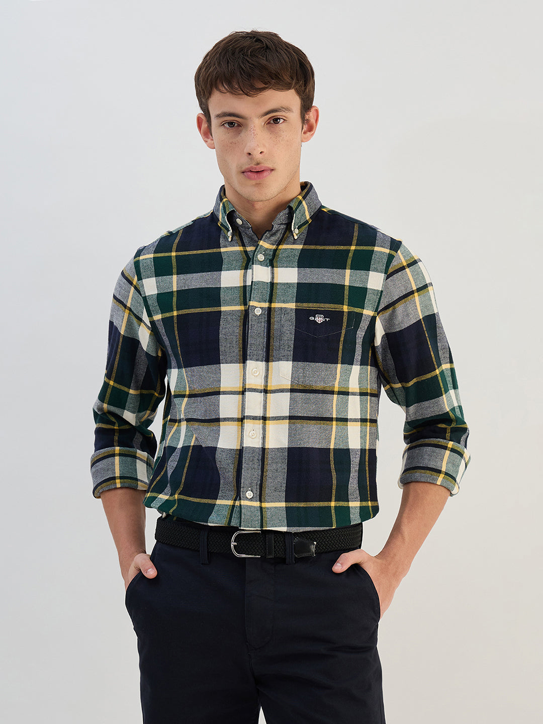 Gant Men Green Check Collared  Regular Fit Shirt