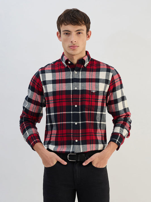 Gant Men Red Check Collared Regular Fit Shirt