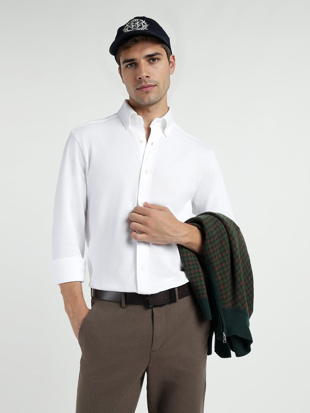 Gant Men White Solid Collar Shirt