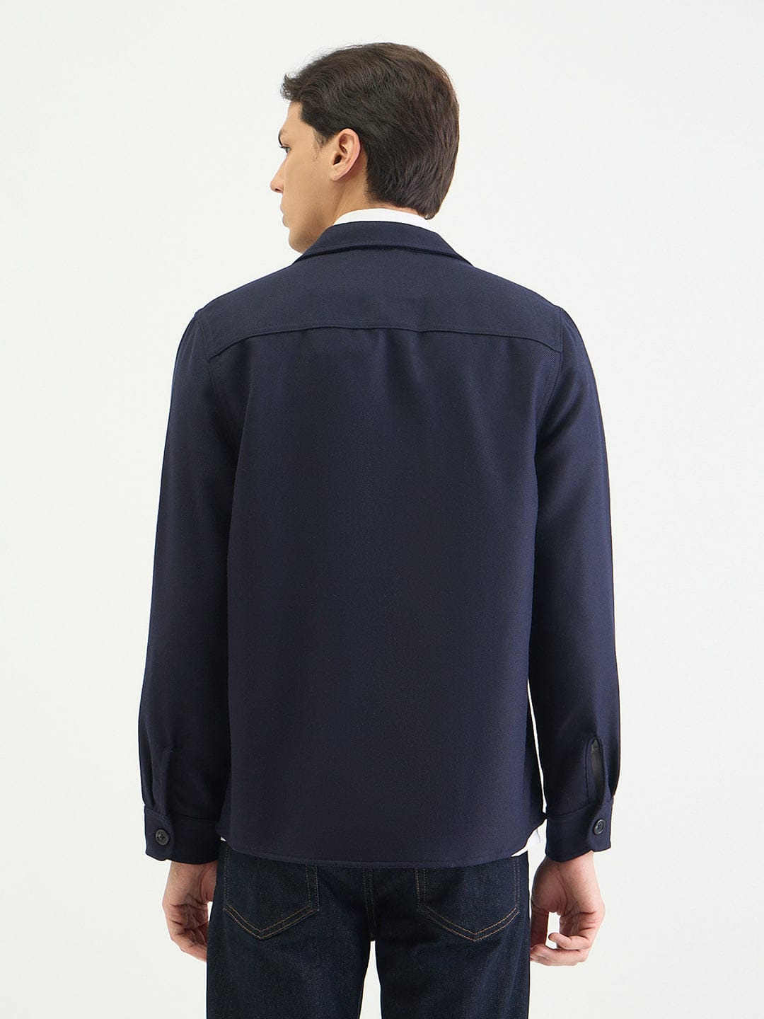 Gant Men Regular Navy Blue Solid Wool Blend Oversize Shirt