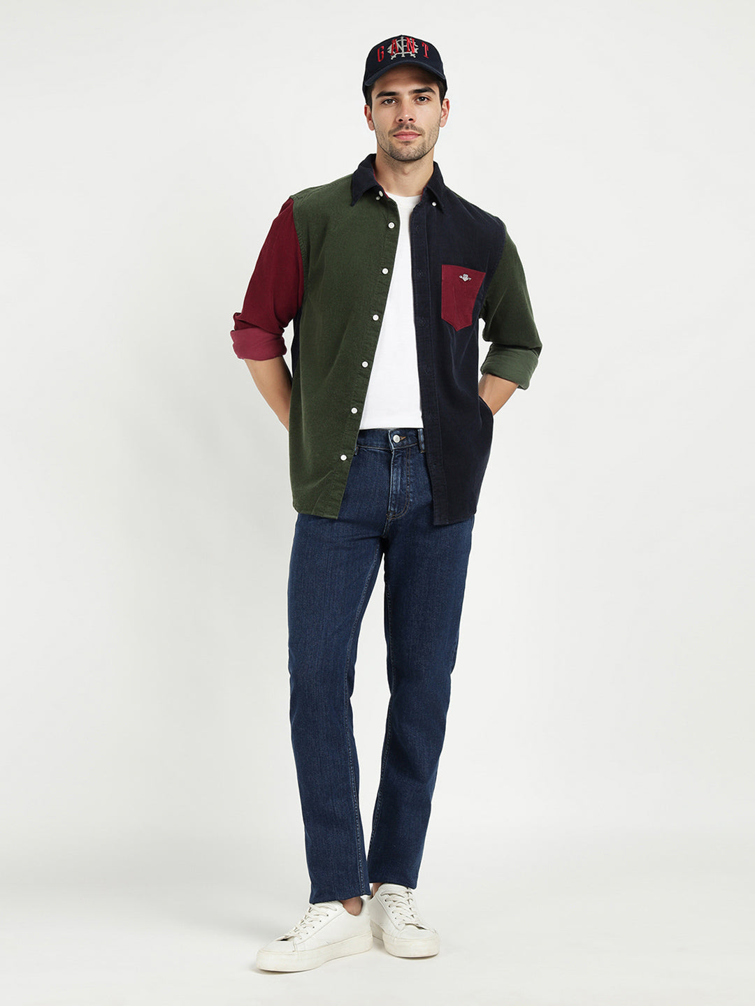 Gant Men Green Coloublocked Collar Shirt