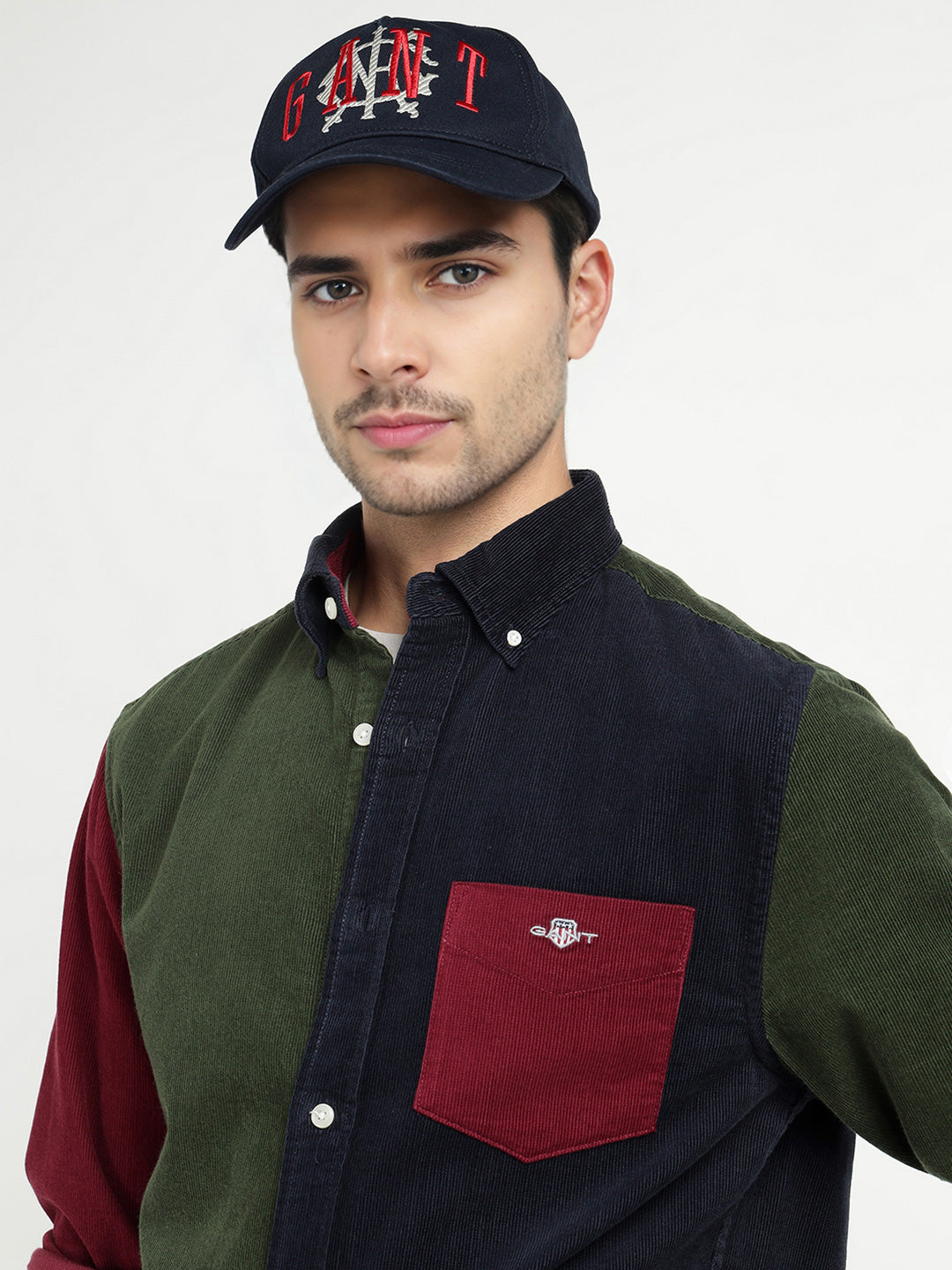 Gant Men Green Coloublocked Collar Shirt