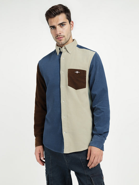 Gant Men Blue Coloublocked Collar Shirt