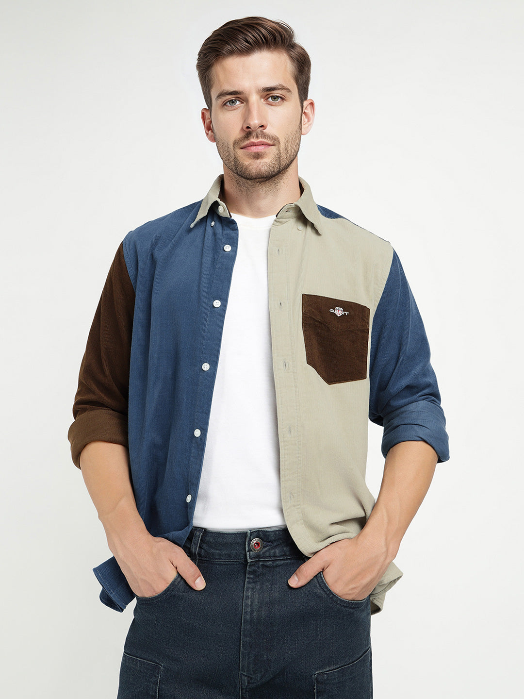 Gant Men Blue Coloublocked Collar Shirt