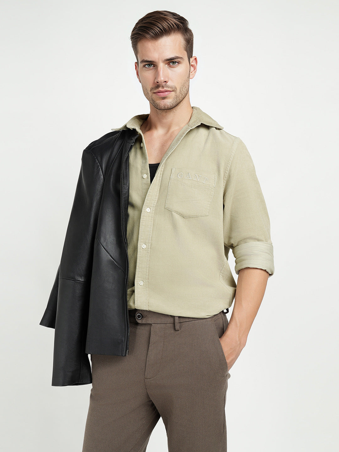 Gant Men Beige Solid Collar Shirt