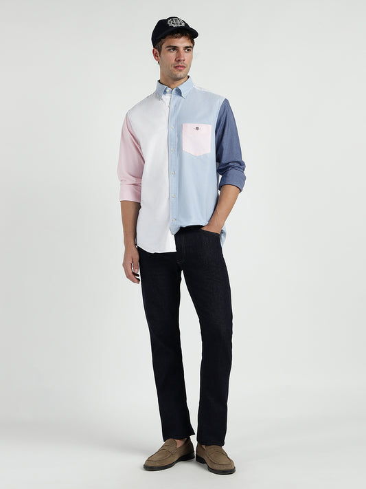 Gant Men White Coloublocked Collar Shirt