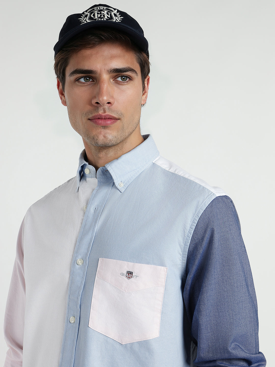 Gant Men White Coloublocked Collar Shirt