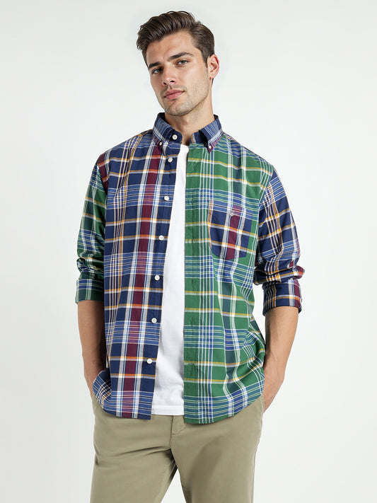 Gant Men Green Coloublocked Collar Shirt