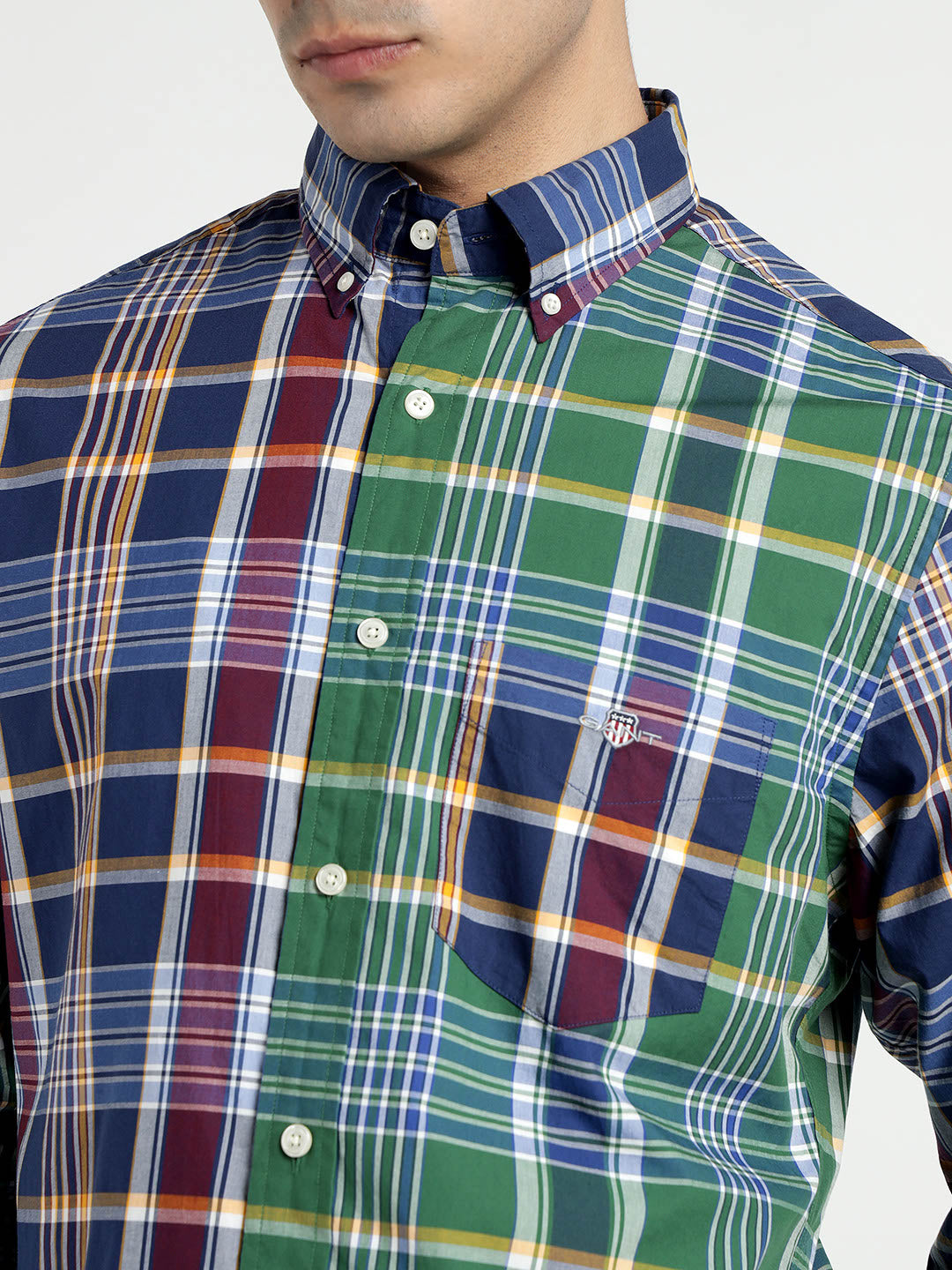 Gant Men Green Coloublocked Collar Shirt