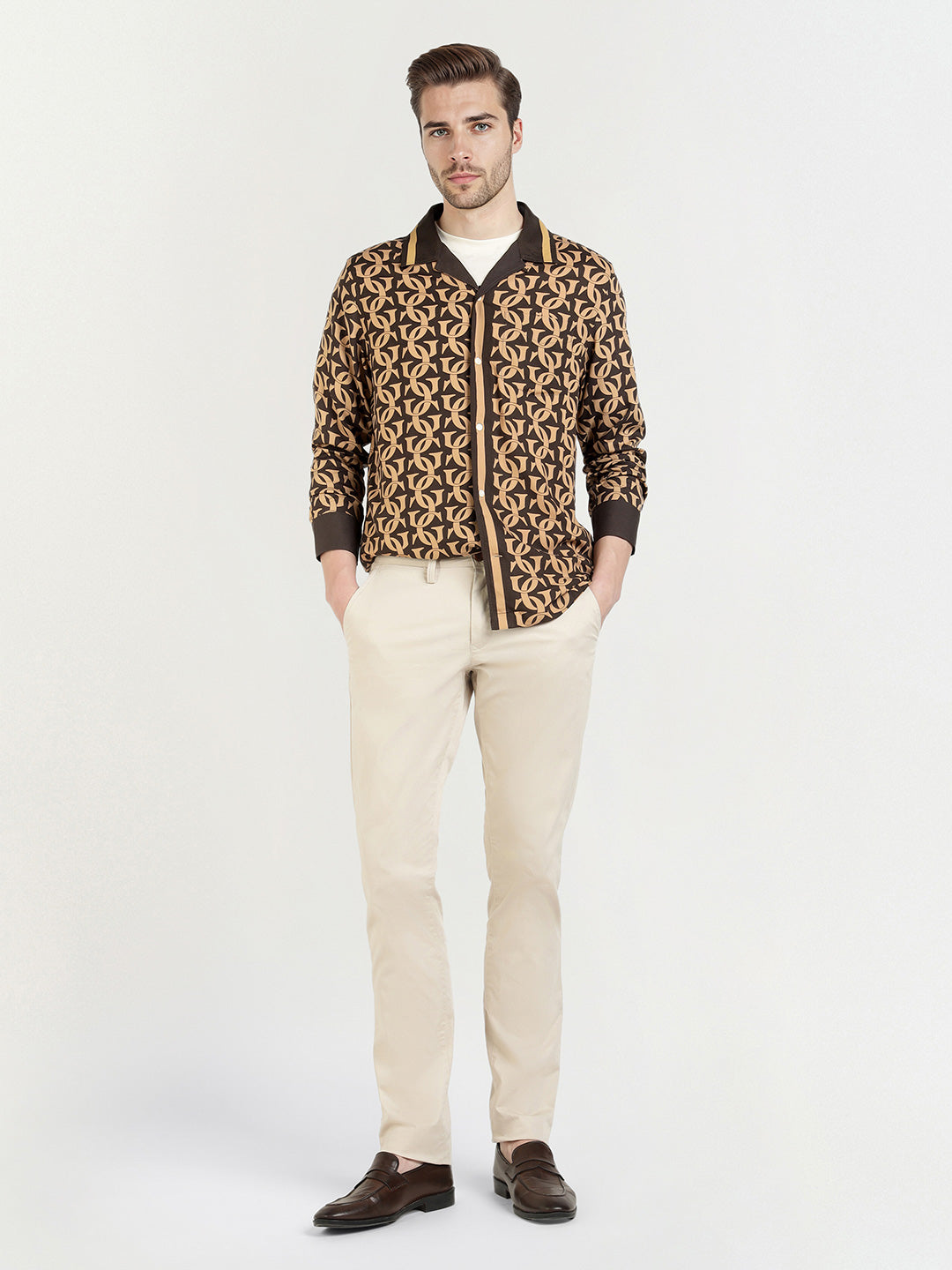Gant Men Khaki Printed Collar Shirt