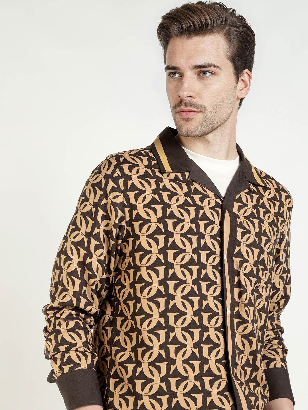 Gant Men Khaki Printed Collar Shirt