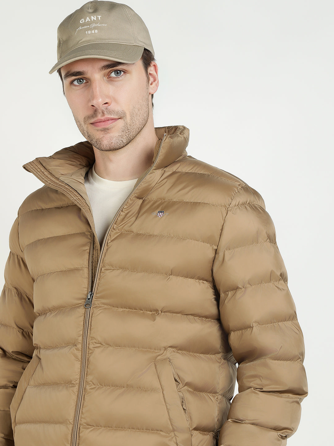 Gant Men Khaki Solid Collar Jacket