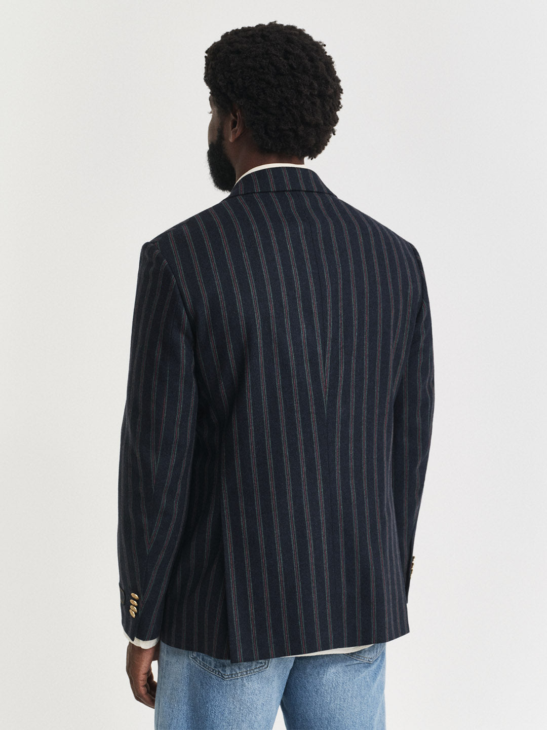 Gant Men Navy Blue Textured Lapel Collar Blazer