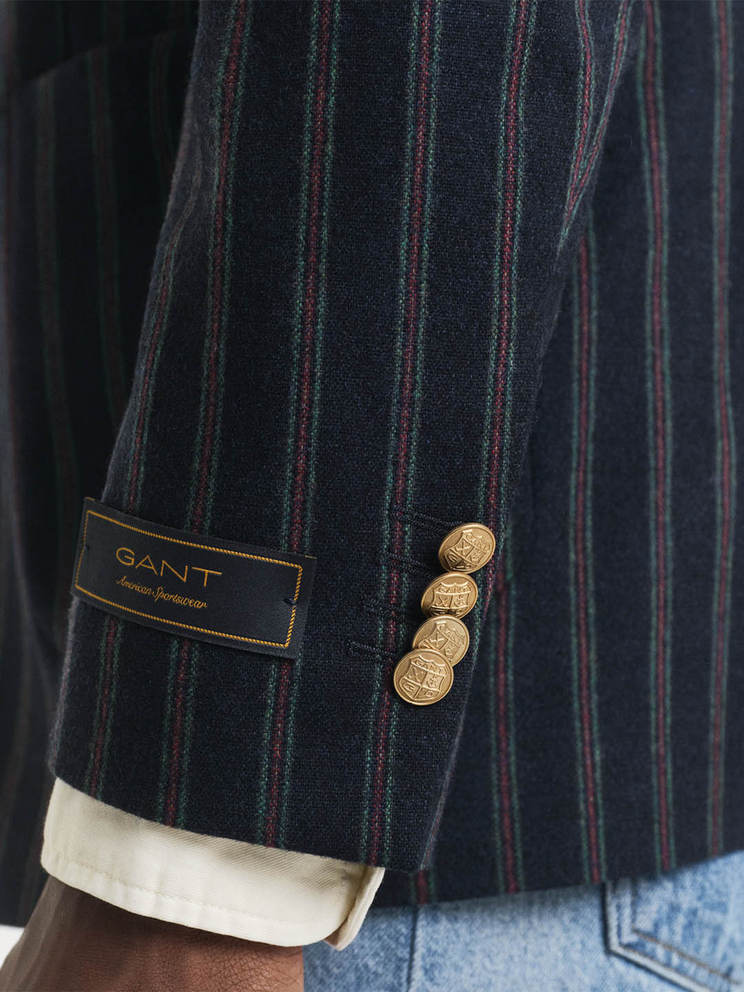 Gant Men Navy Blue Textured Lapel Collar Blazer