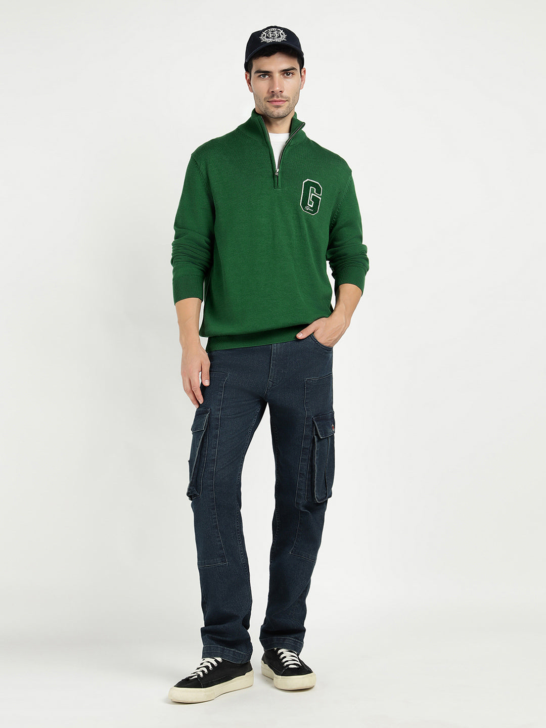 Gant Men Green Solid Half Zip Sweater