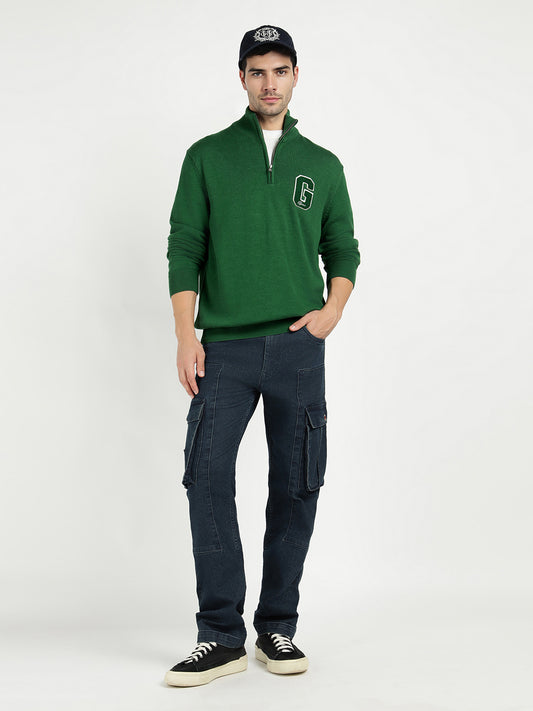Gant Men Green Solid Half Zip Sweater