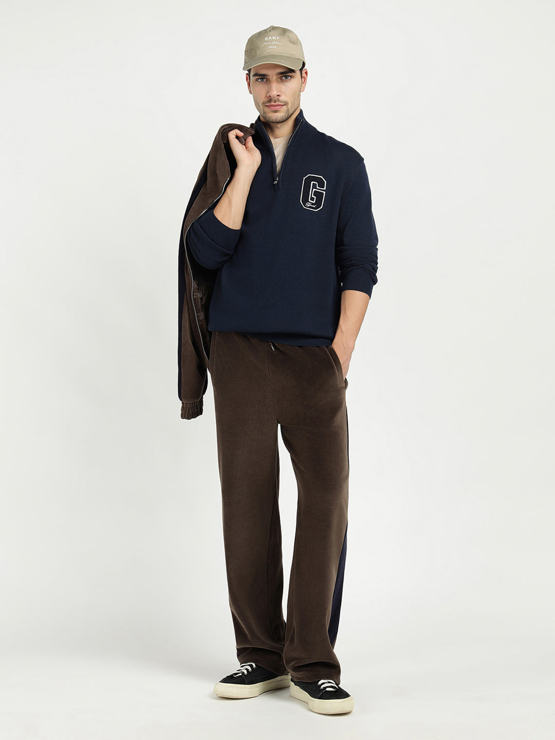 Gant Men Blue Solid Half Zip Sweater