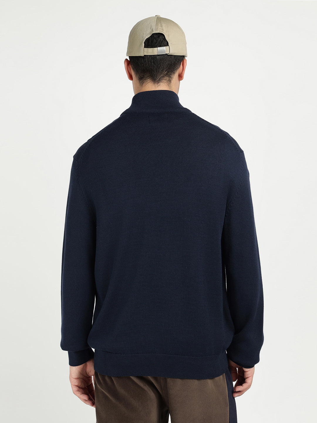 Gant Men Blue Solid Half Zip Sweater