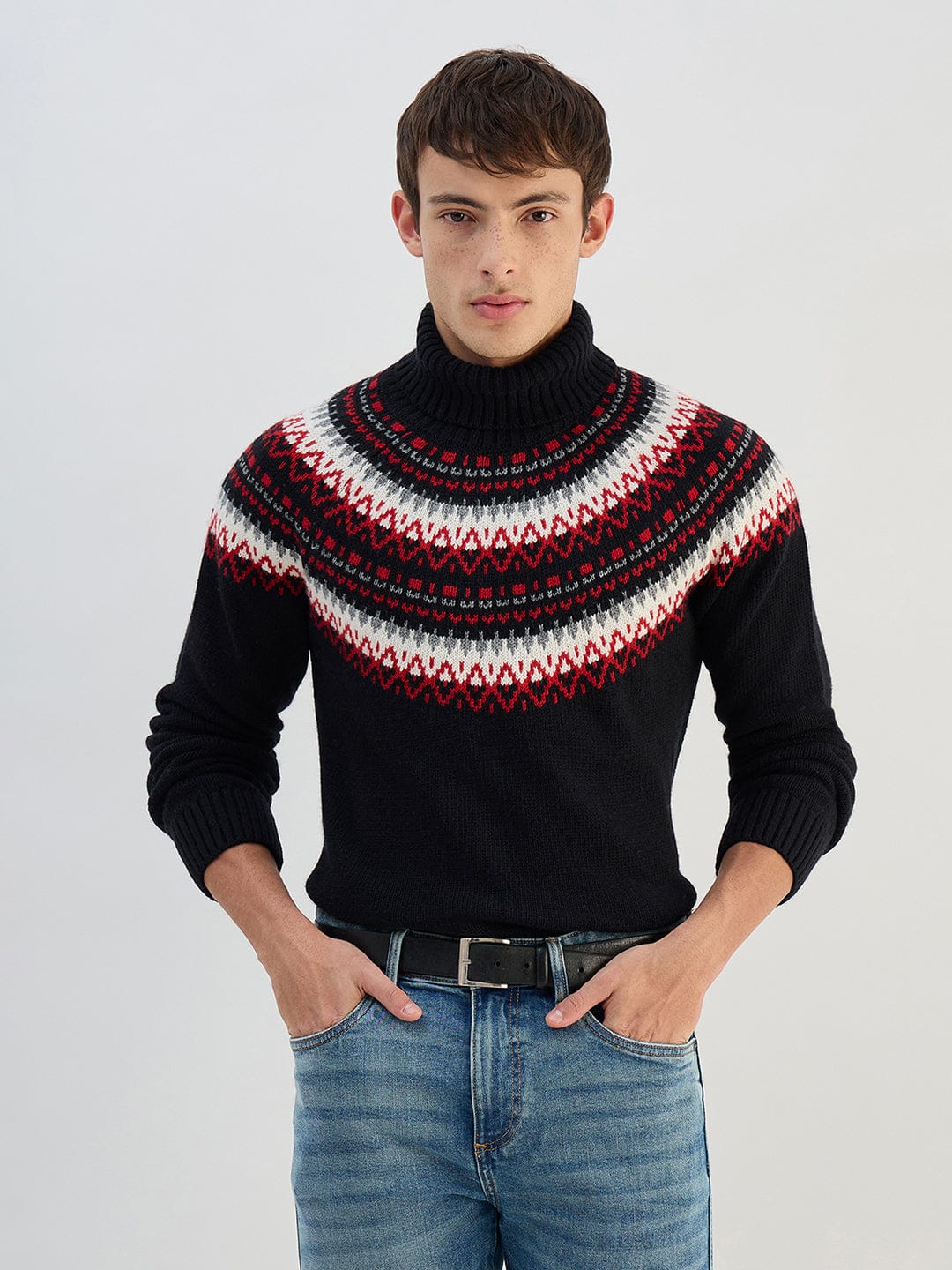 Gant Men Black Textured High Neck Sweater