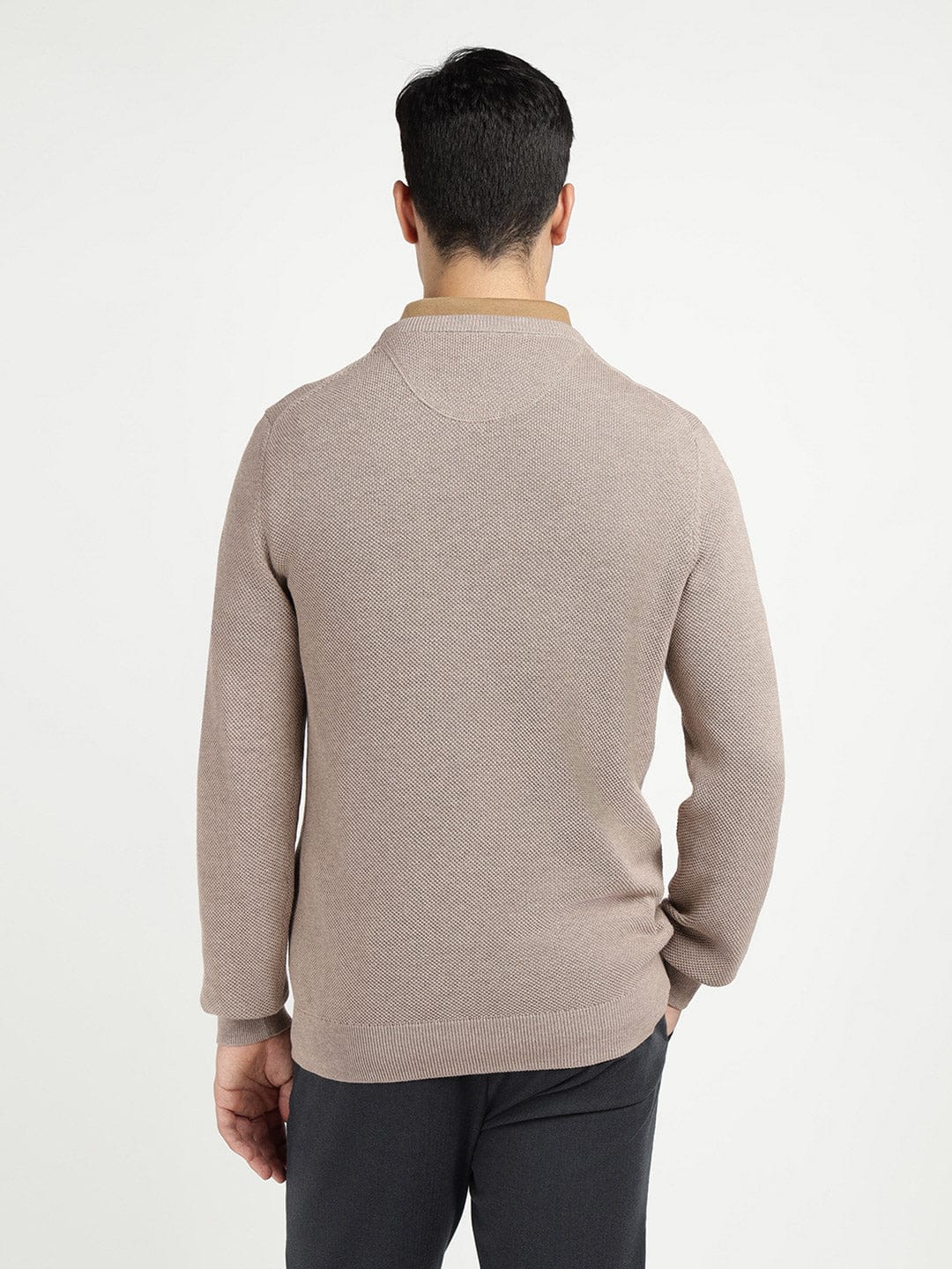 Gant Men Beige Solid Crew Neck Sweater