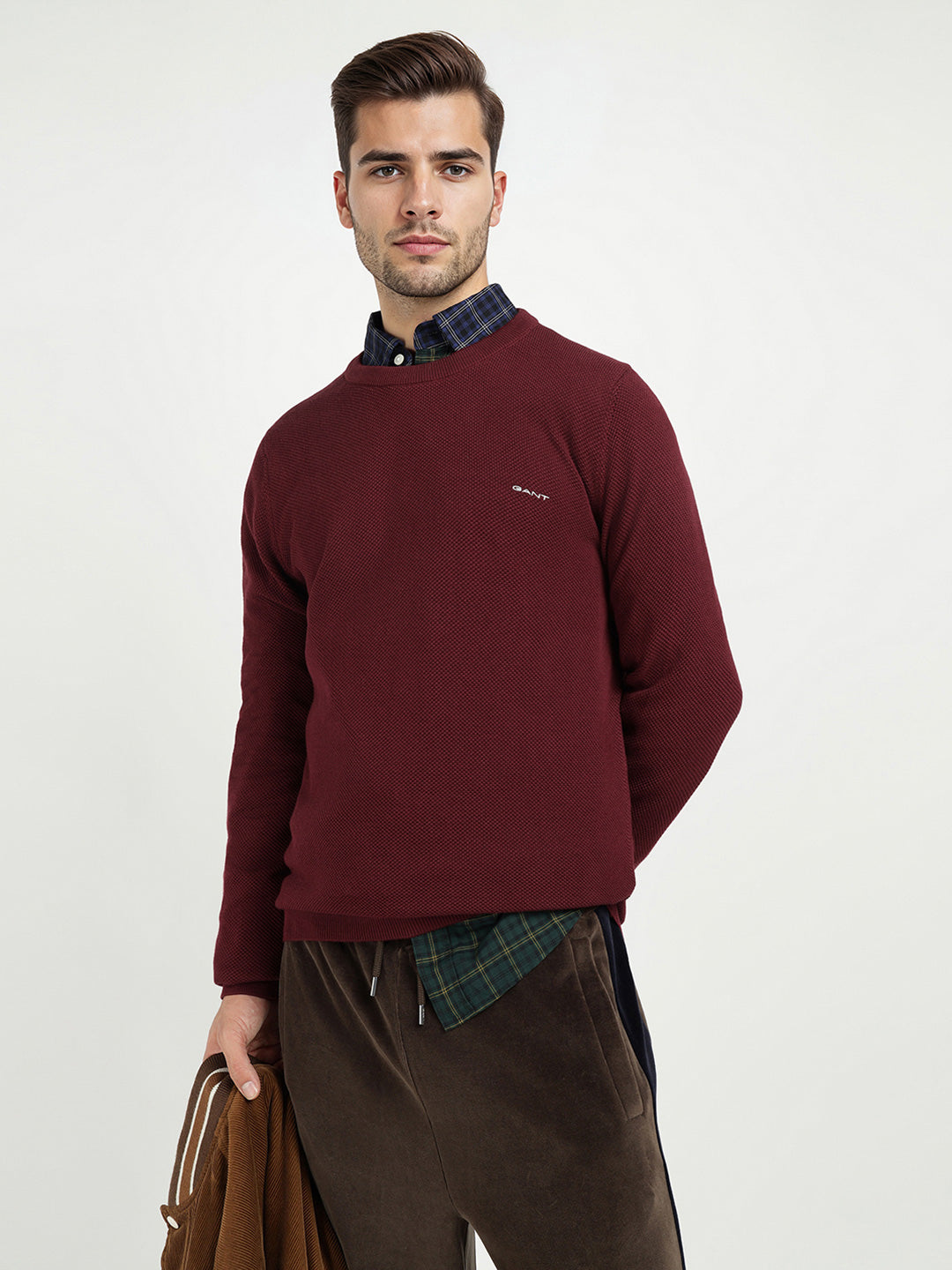 Gant Men Red Solid Crew Neck Sweater