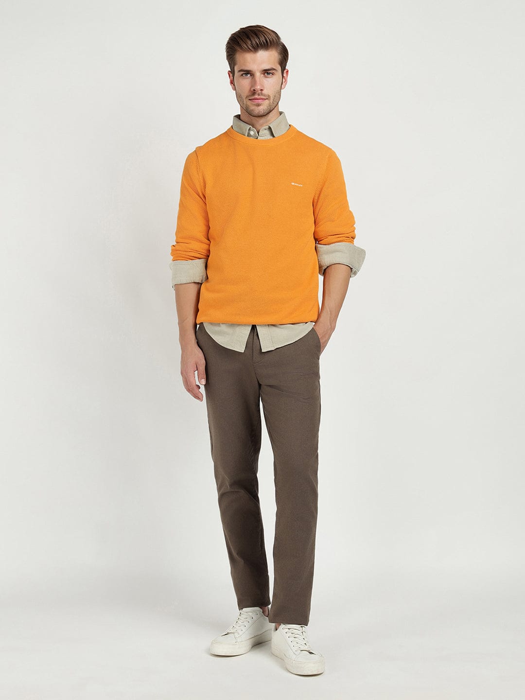 Gant Men Yollow Solid Crew Neck Sweater