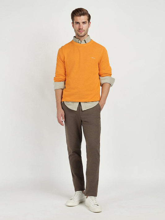 Gant Men Yollow Solid Crew Neck Sweater