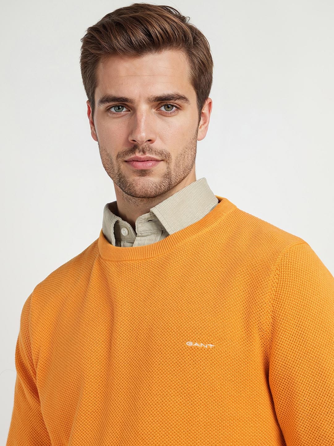 Gant Men Yollow Solid Crew Neck Sweater