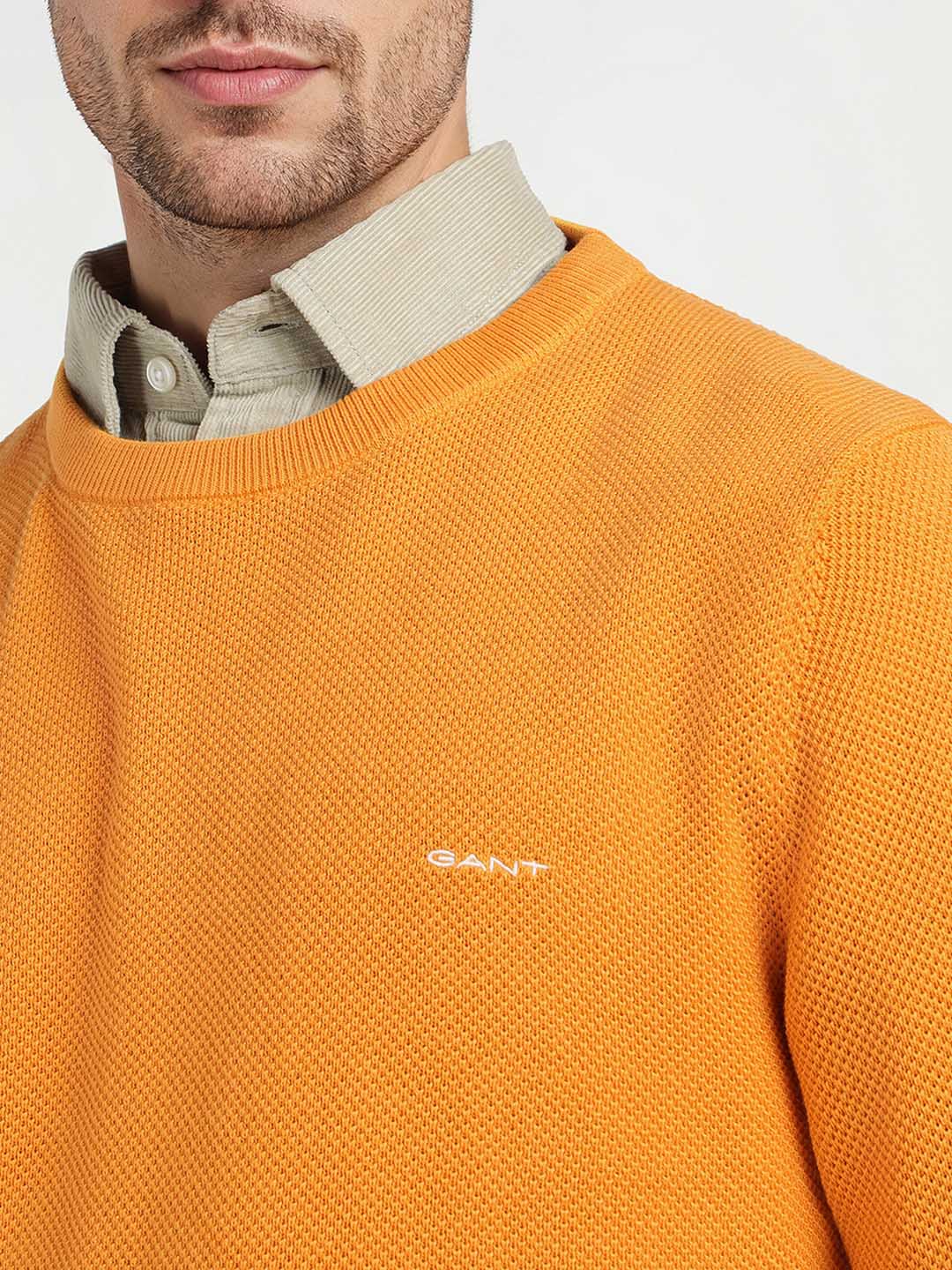 Gant Men Yollow Solid Crew Neck Sweater