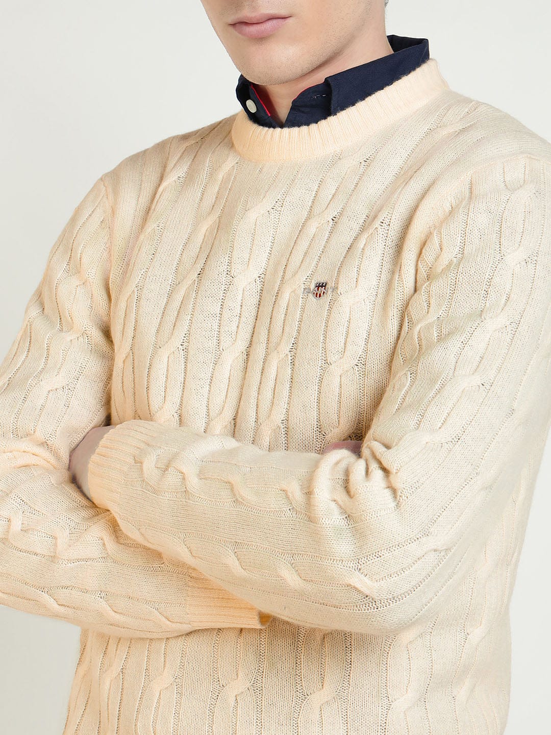 Gant Men Cream Solid Crew Neck Sweater