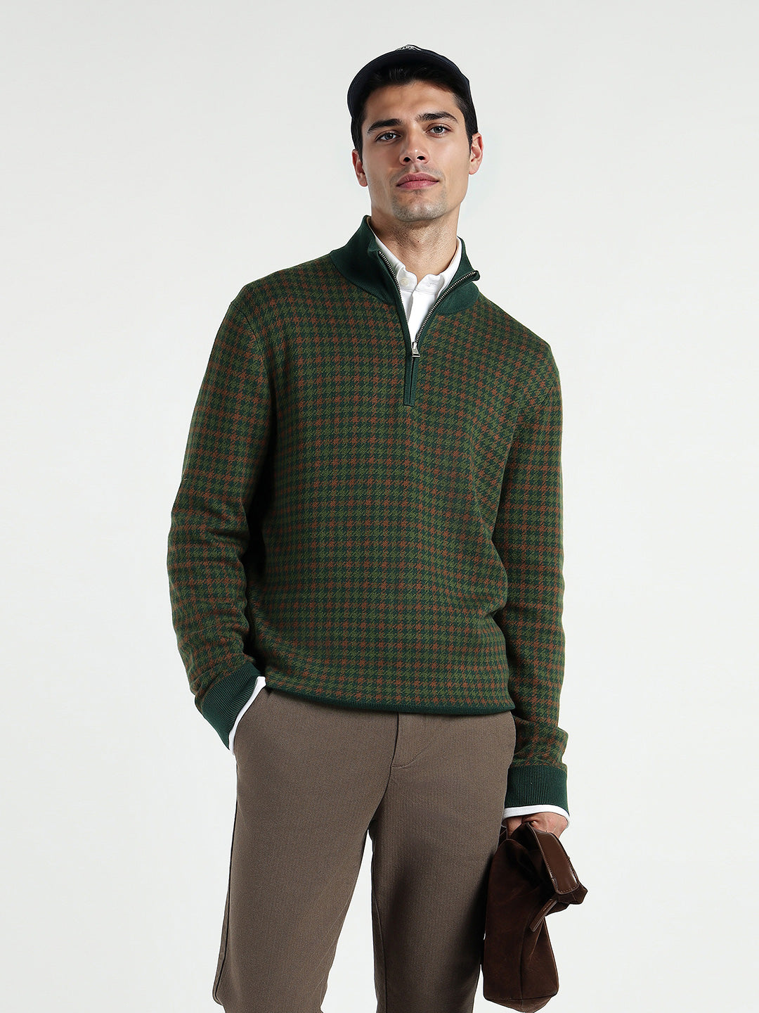 Gant Men Green Solid Half Zip Sweater