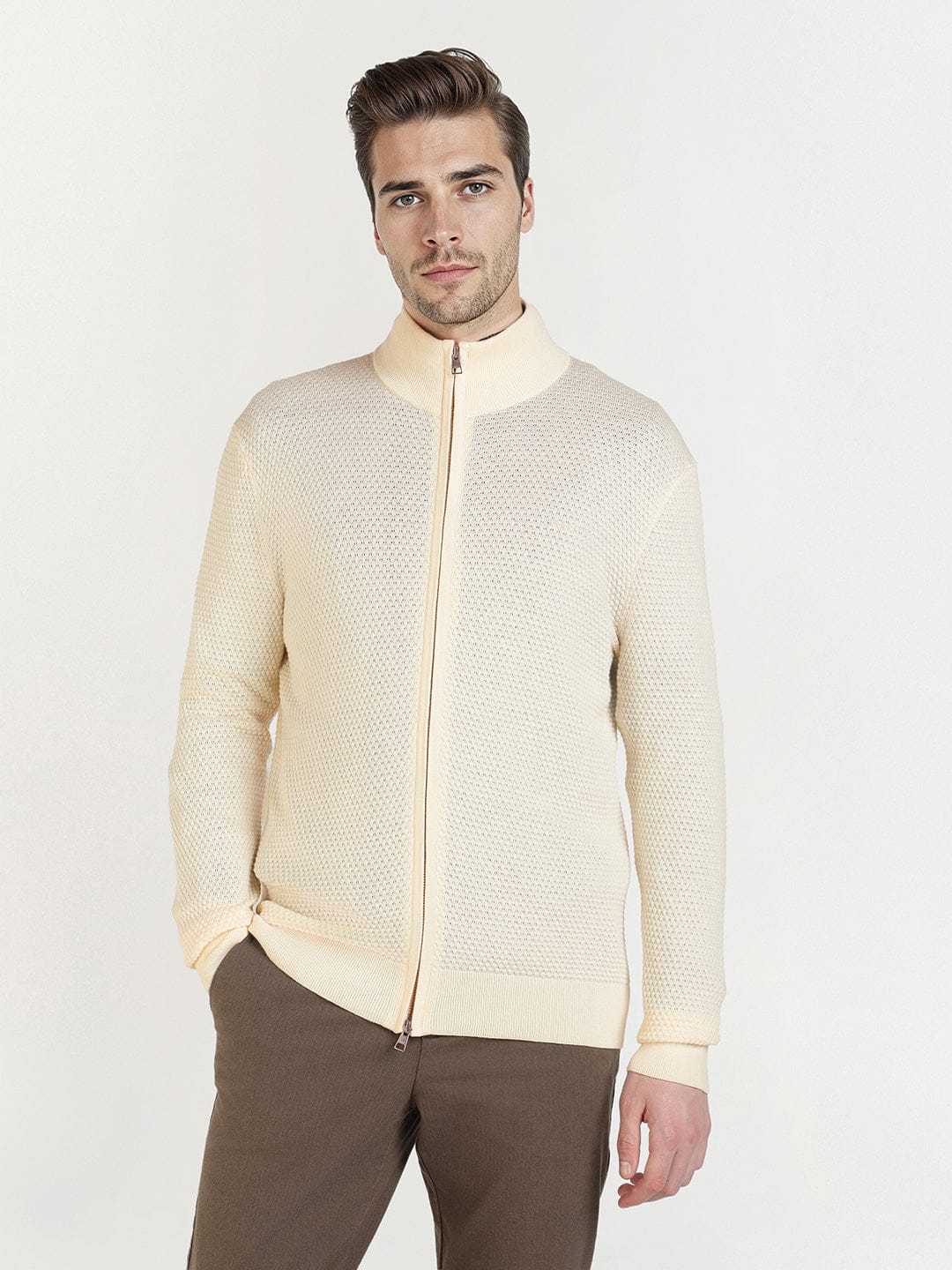 Gant Men Cream Solid Collar Sweater