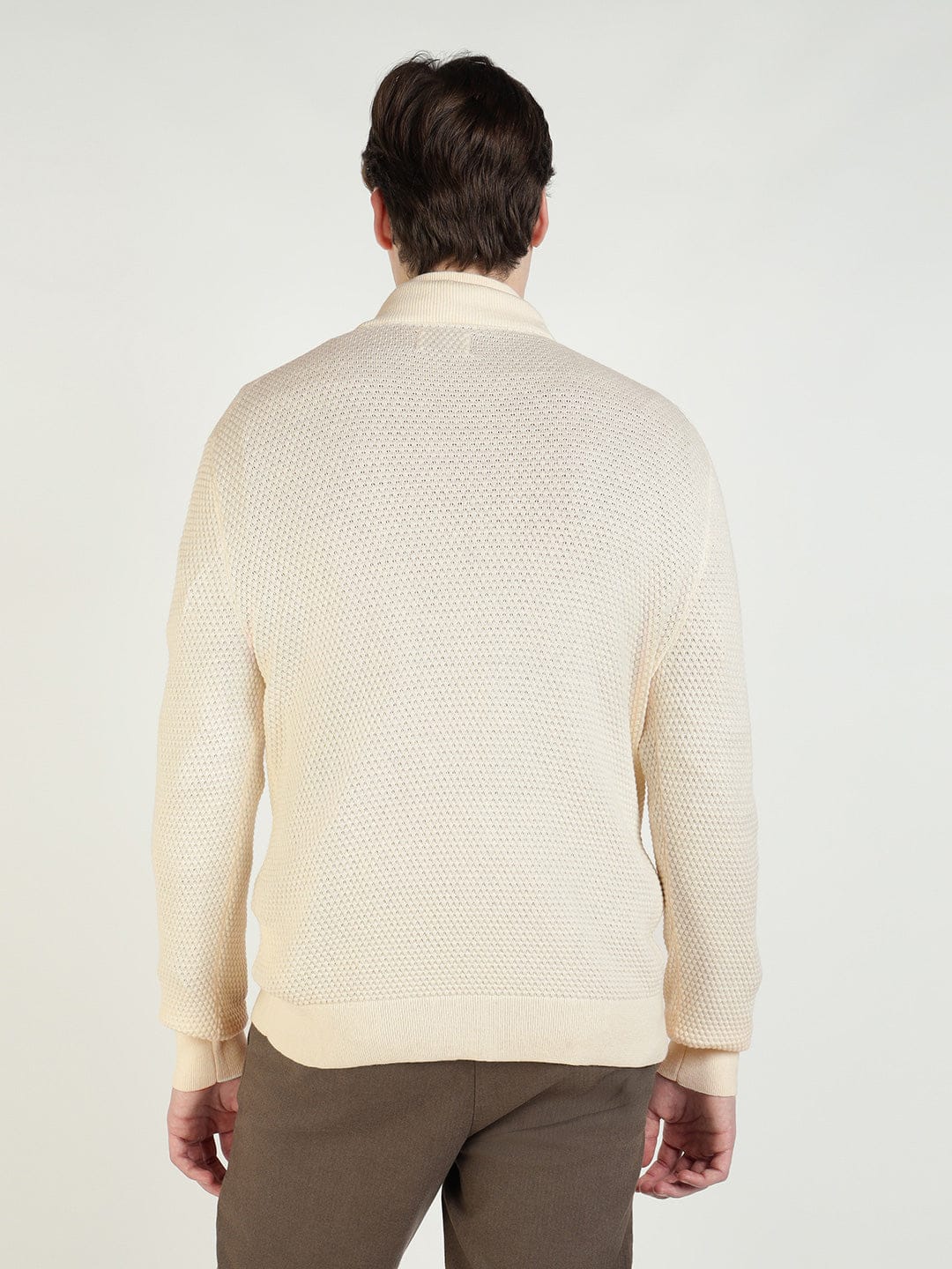 Gant Men Cream Solid Collar Sweater