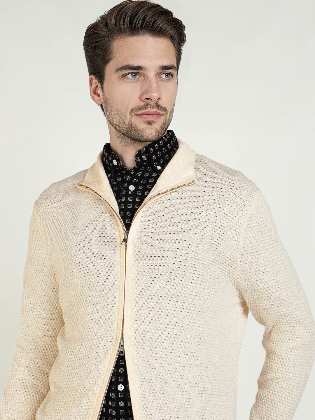 Gant Men Cream Solid Collar Sweater