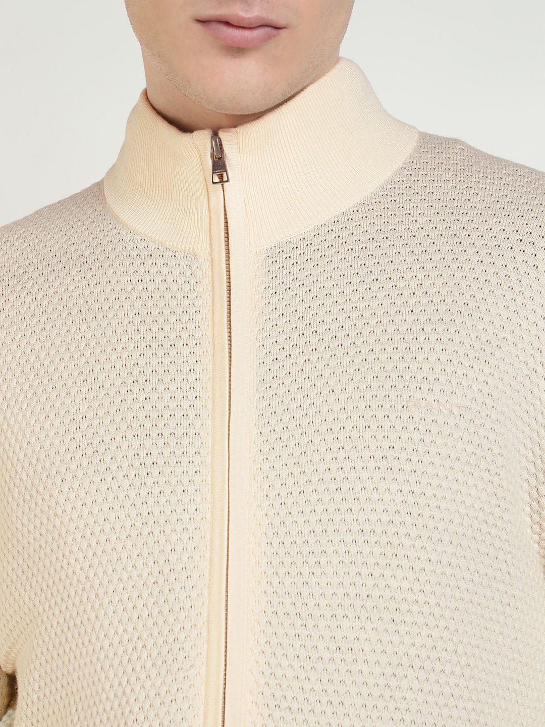 Gant Men Cream Solid Collar Sweater