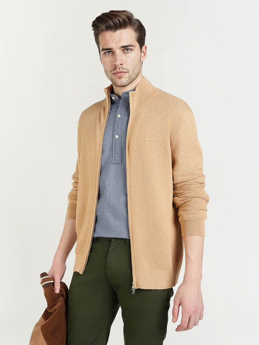 Gant Men Khaki Solid Collar Sweater