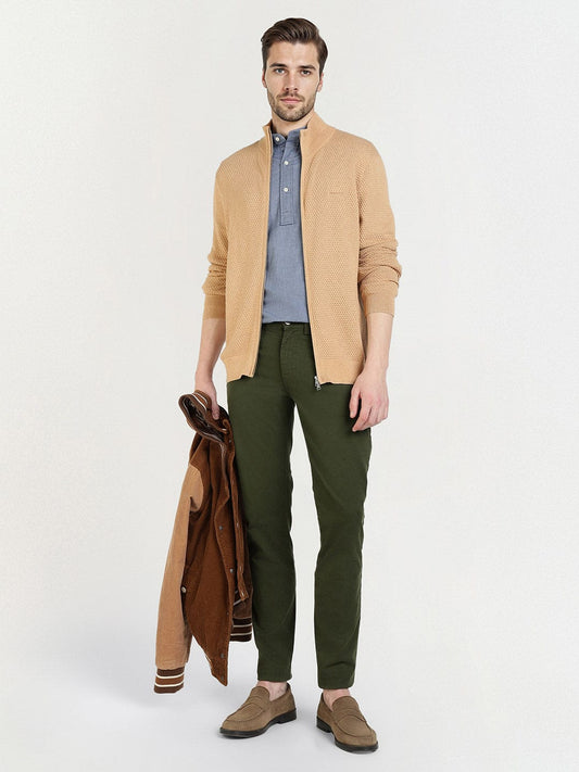 Gant Men Khaki Solid Collar Sweater