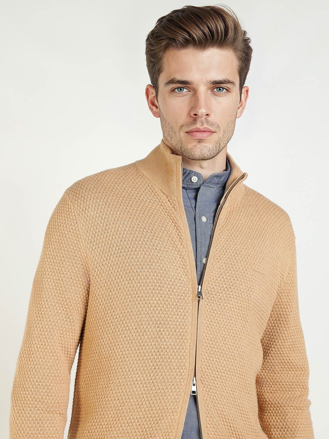 Gant Men Khaki Solid Collar Sweater
