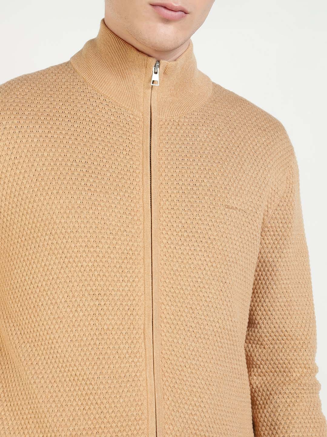 Gant Men Khaki Solid Collar Sweater