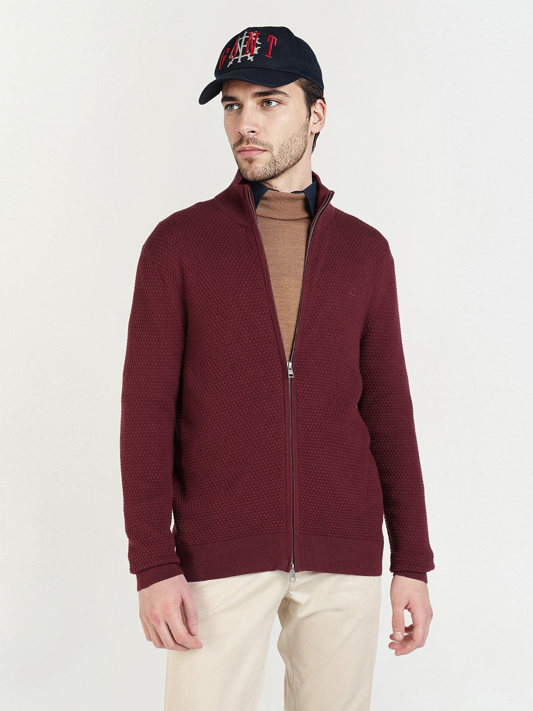 Gant Men Red Solid Collar Sweater