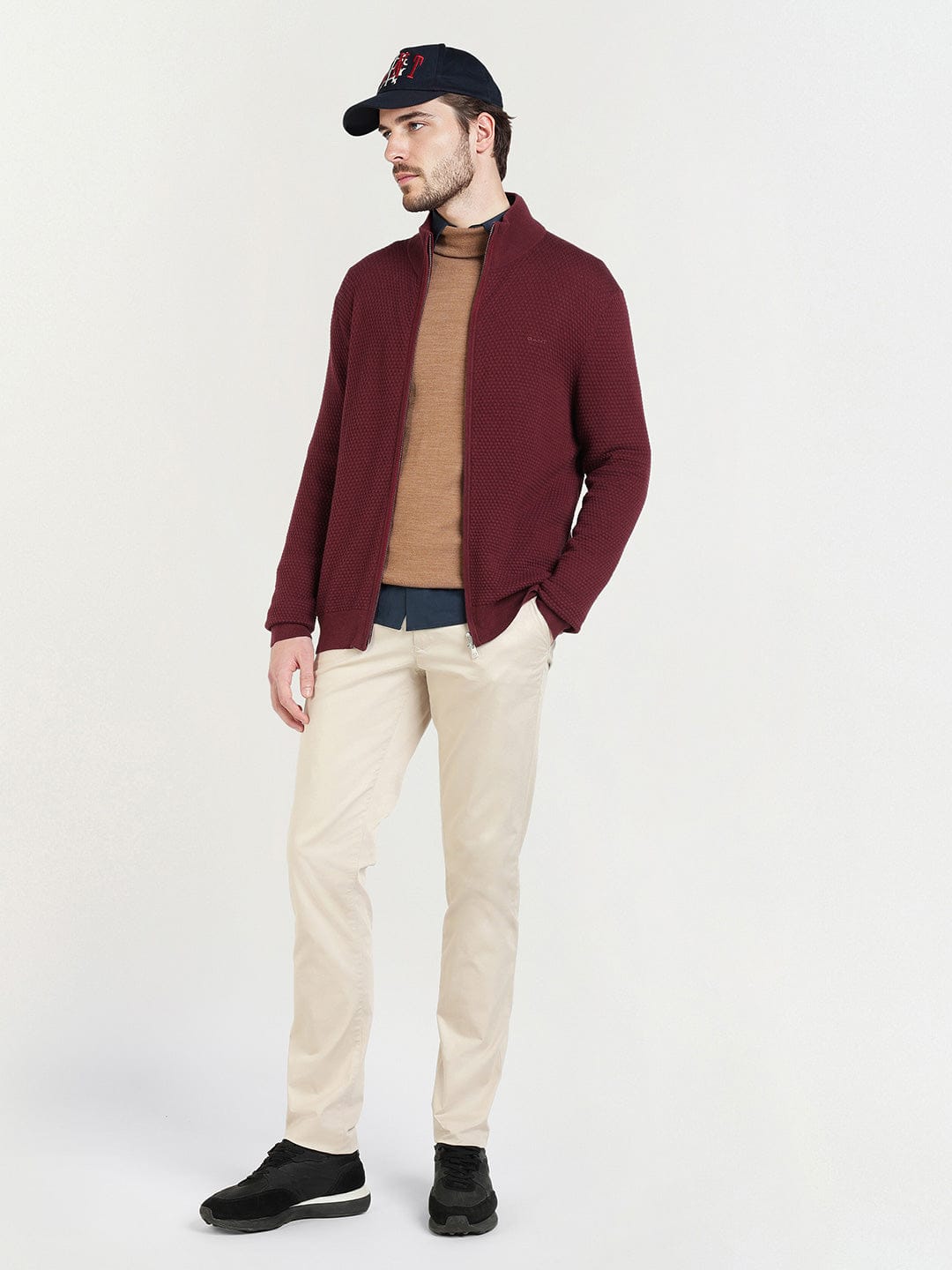 Gant Men Red Solid Collar Sweater