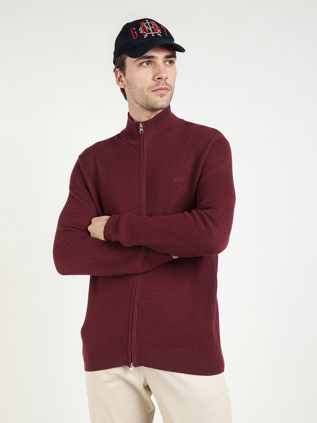 Gant Men Red Solid Collar Sweater