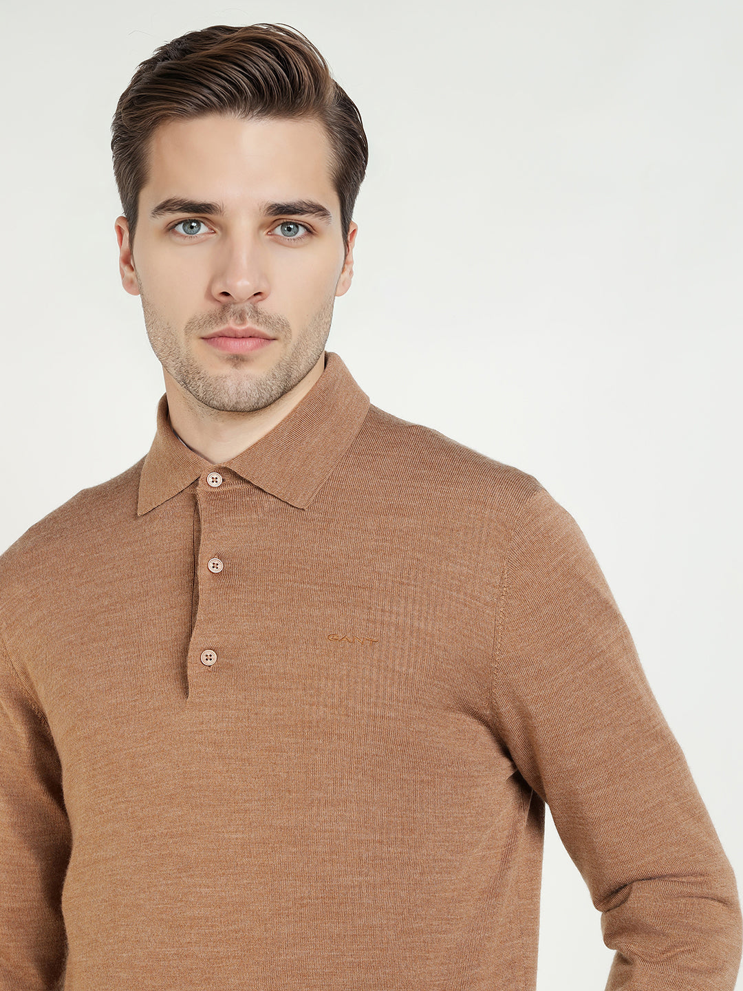 Gant Men Regular Brown Solid Pure Merinowool Sweater